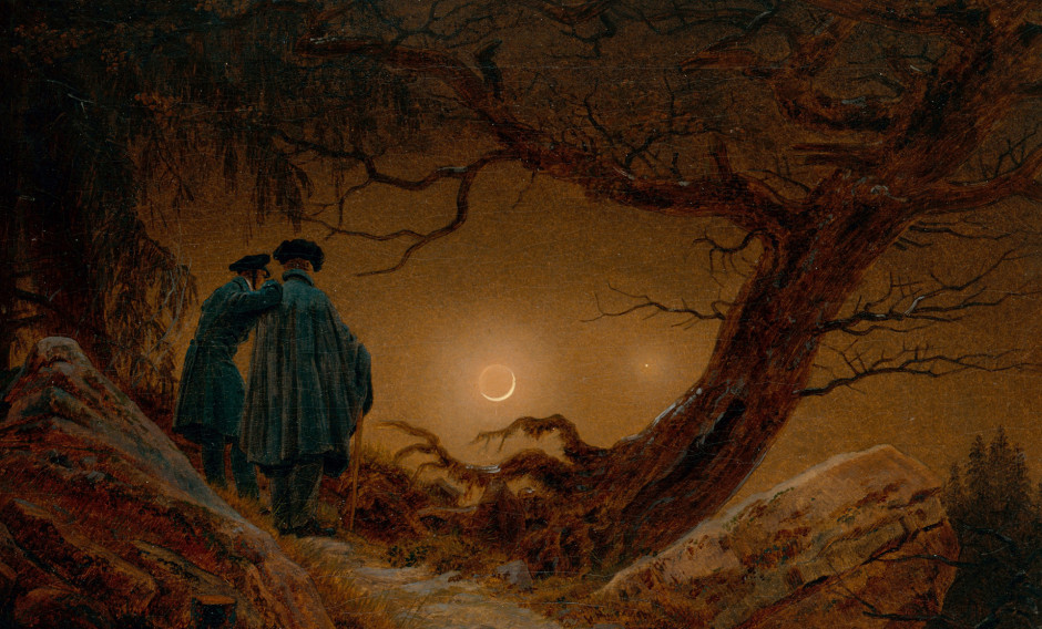 01 Dresden, Caspar David Friedrich, Zwei Männer in Betrachtung des Mondes, 1819/20: 